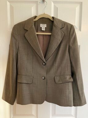 LOFT Petite Houndstooth Wool Blazer in Brown/Taupe